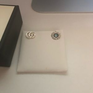 Gucci Topaz Mismatch Logo and Flower Stud Earring